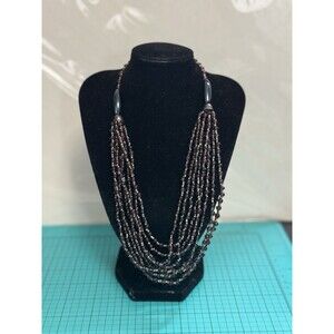 Vintage Bohemian Necklace Purple Beads 8 Strands Dangle Down Bib Style